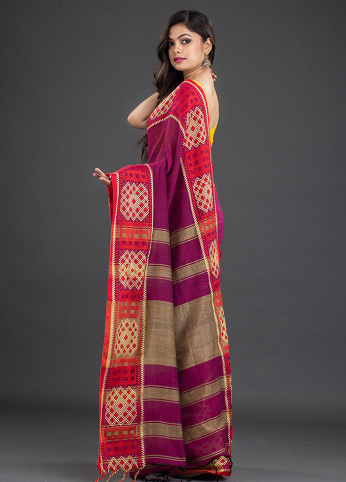 Magenta Pure Cotton Saree With Blouse