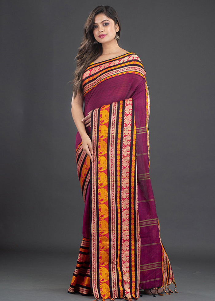 Fuchsia Pure Cotton Floral Saree With Blouse