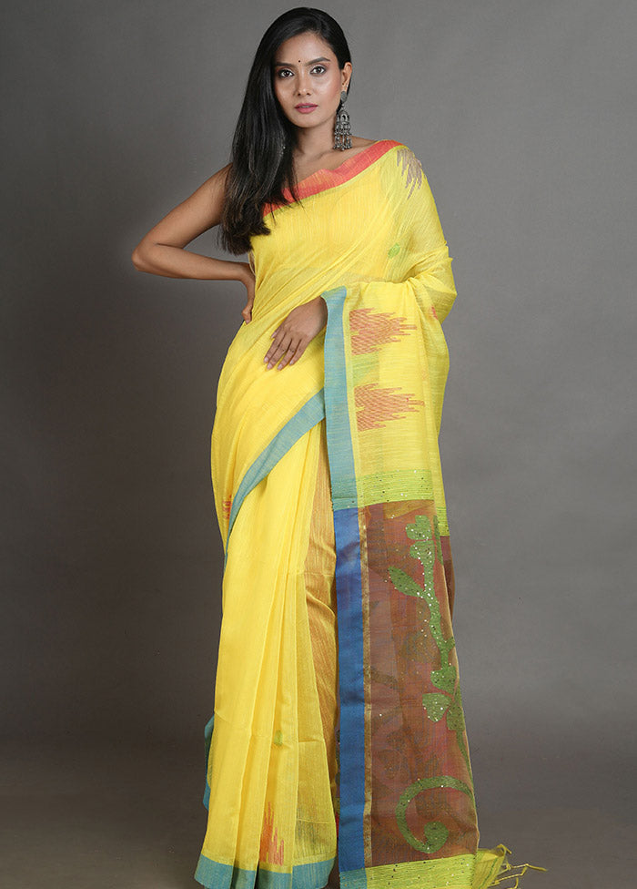 Yellow Spun Silk Saree With Blouse Piece