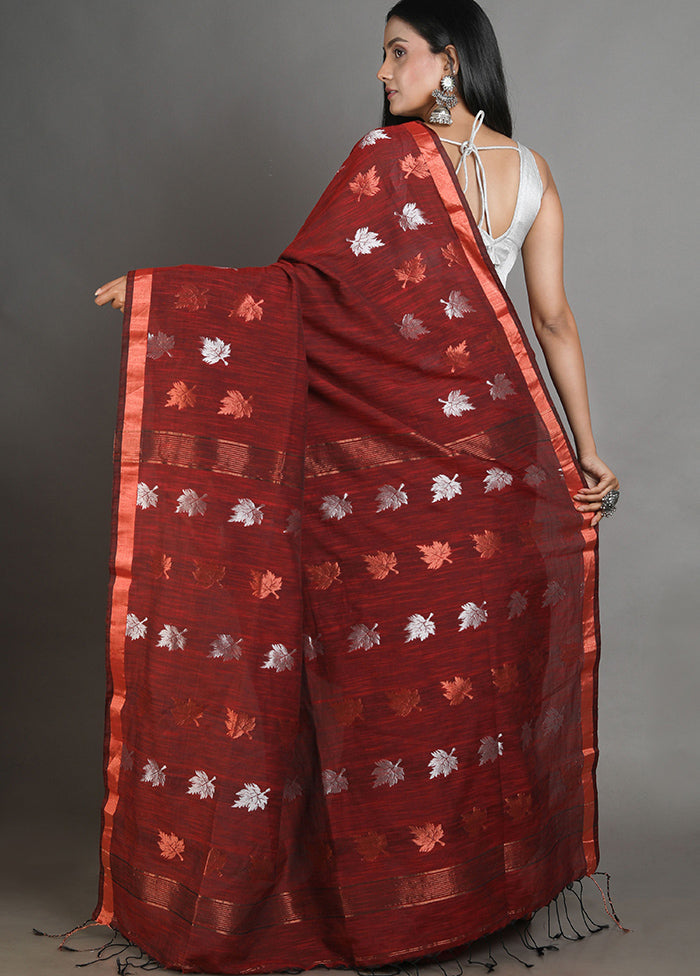 Red Linen Silk Saree With Blouse Piece