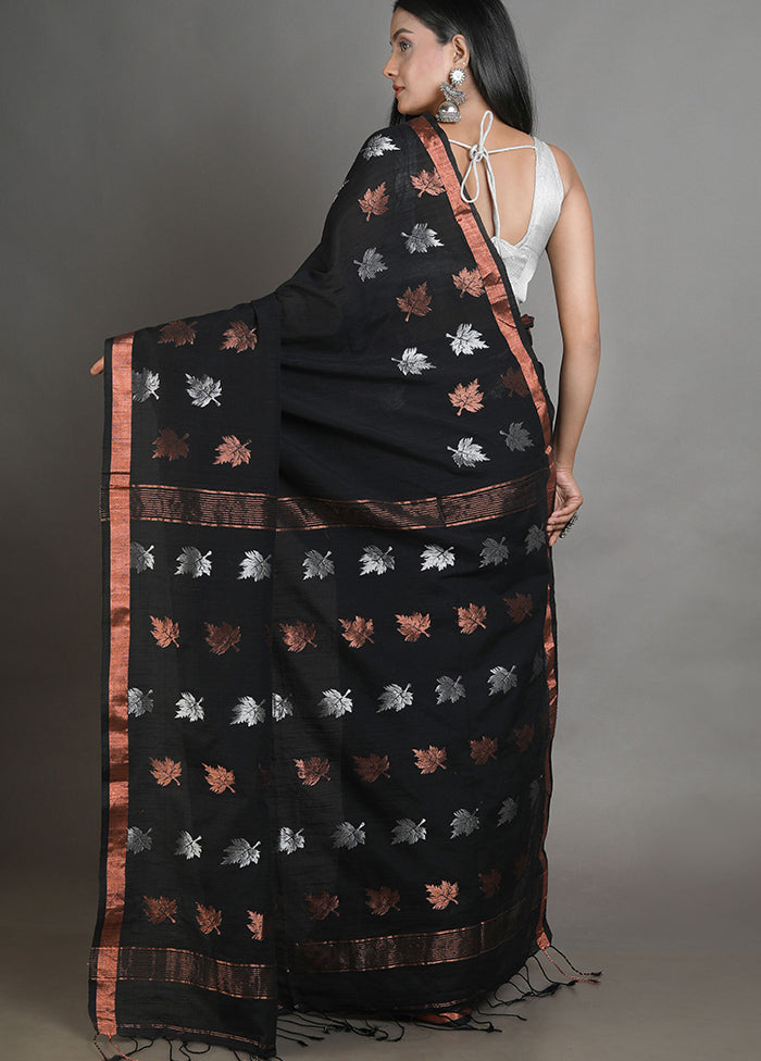 Black Linen Silk Saree With Blouse Piece