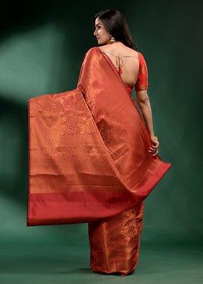 Brick Red Dupion Silk Saree With Blouse Piece