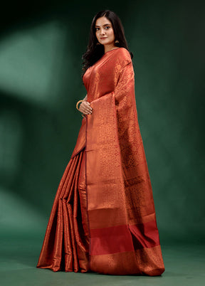 Brick Red Dupion Silk Saree With Blouse Piece