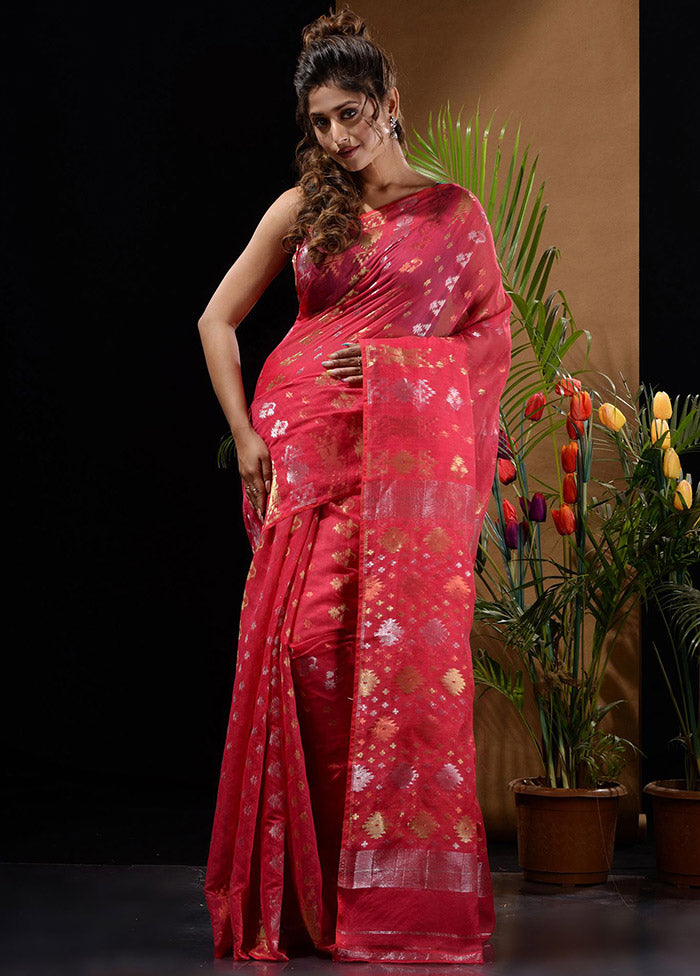 Pink Tant Saree Without Blouse Piece