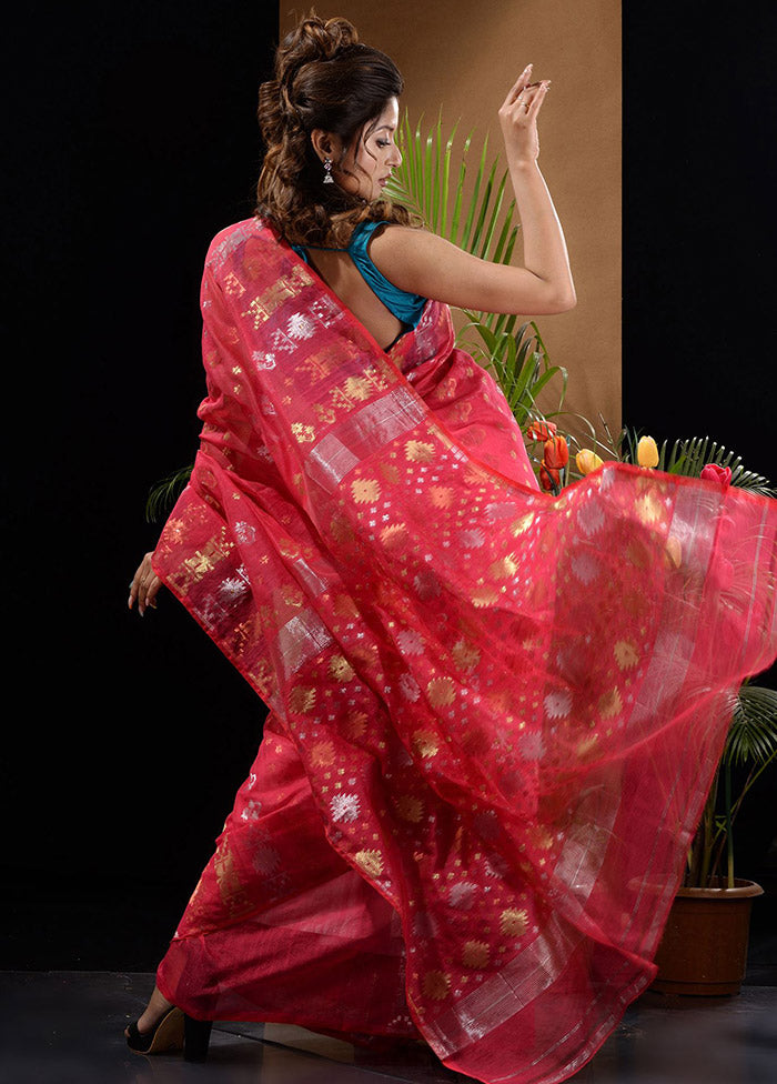 Pink Tant Saree Without Blouse Piece