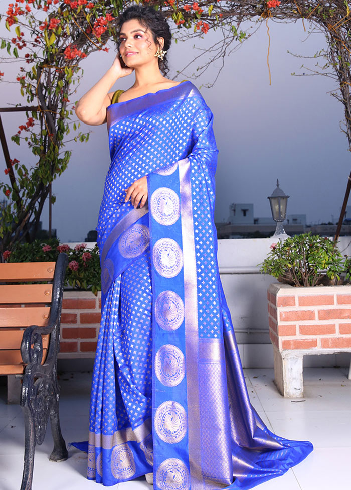 Blue Spun Saree With Blouse Piece