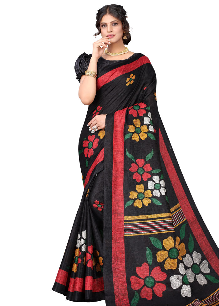 Black Spun Silk Woven Saree With Blouse Piece
