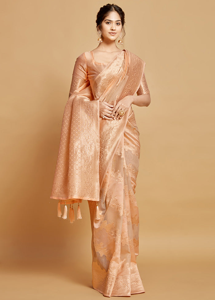 Peach Spun Silk Saree With Blouse Piece