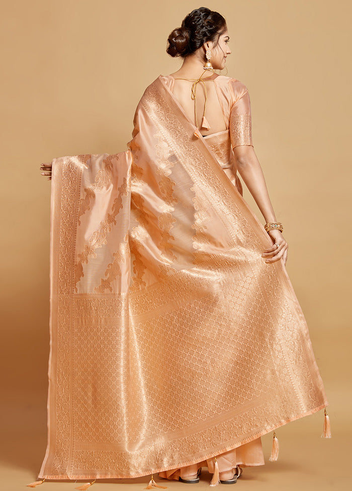 Peach Spun Silk Saree With Blouse Piece