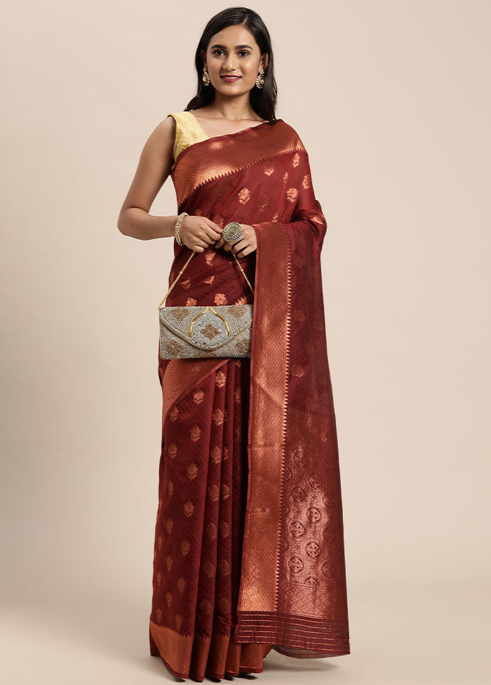 Red Spun Silk Saree With Blouse Piece