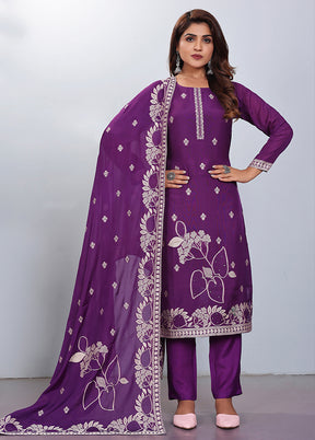 3 Pc Wine Readymade Silk Suit Set