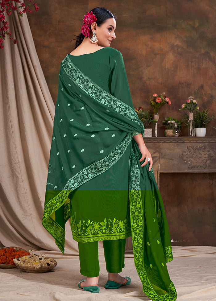 3 Pc Green Readymade Silk Suit Set