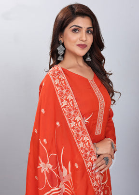 3 Pc Orange Readymade Silk Suit Set