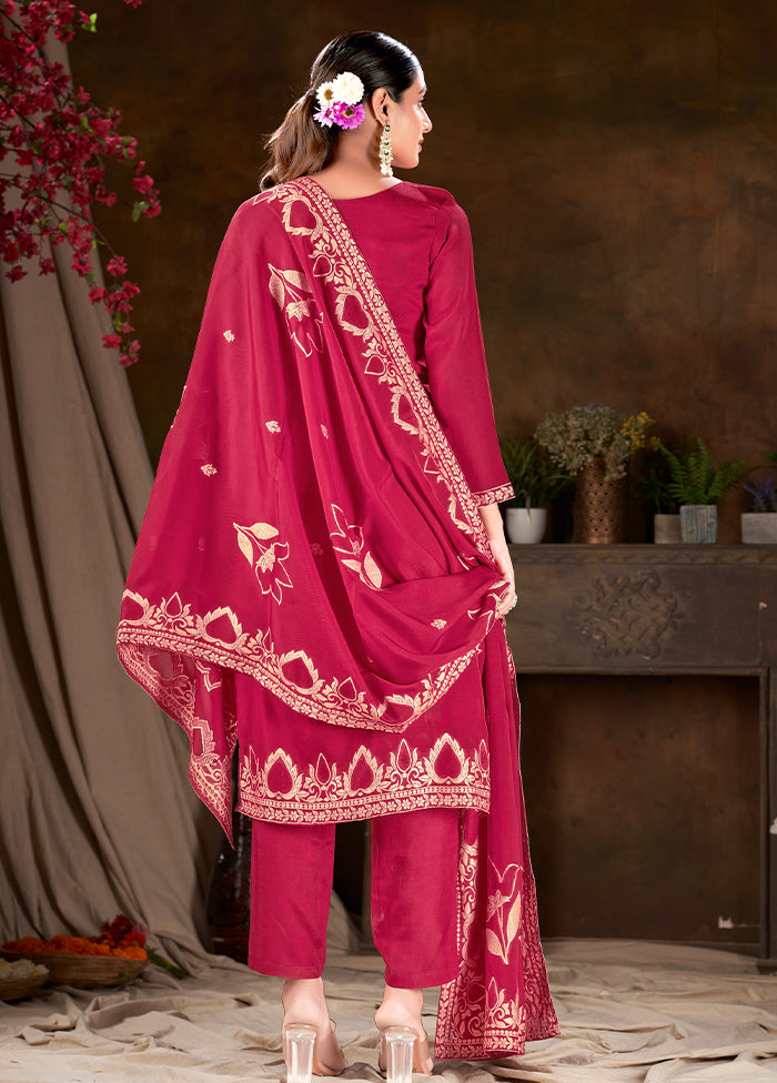 3 Pc Maroon Readymade Silk Suit Set