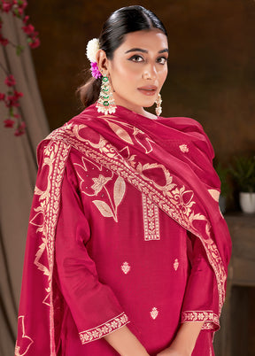 3 Pc Maroon Readymade Silk Suit Set