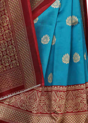 Light Blue Spun Silk Woven Saree With Blouse Piece