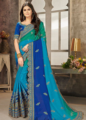 Royal Blue Chiffon Silk Saree With Blouse Piece