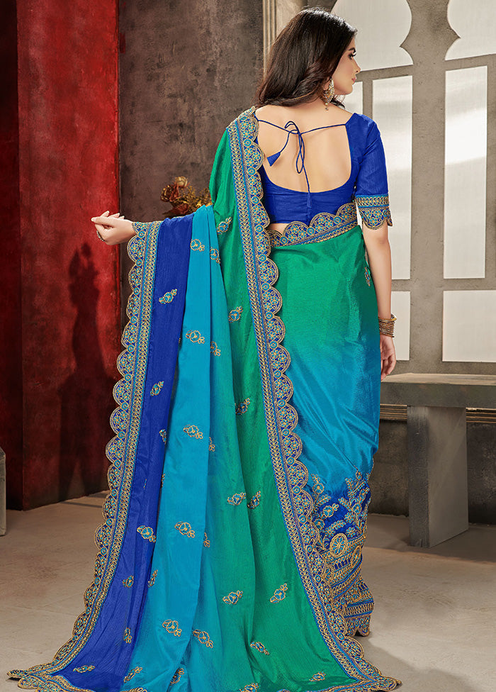 Royal Blue Chiffon Silk Saree With Blouse Piece