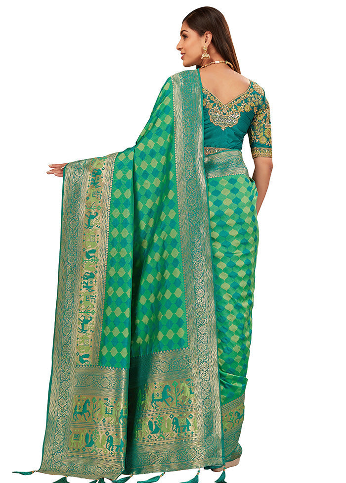 Light Green Spun Silk Woven Saree With Blouse Piece