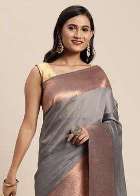 Grey Spun Silk Saree With Blouse Piece