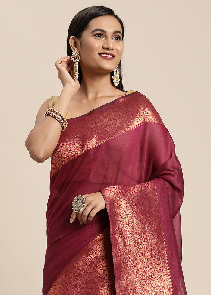 Wine Spun Silk Saree With Blouse Piece