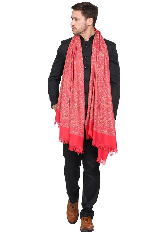 Red Poly Wool Woven Shawl