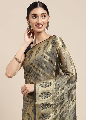 Grey Spun Silk Saree With Blouse Piece