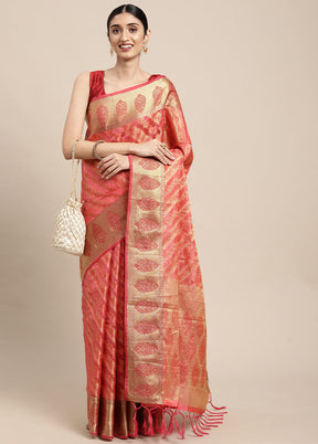 Peach Spun Silk Saree With Blouse Piece