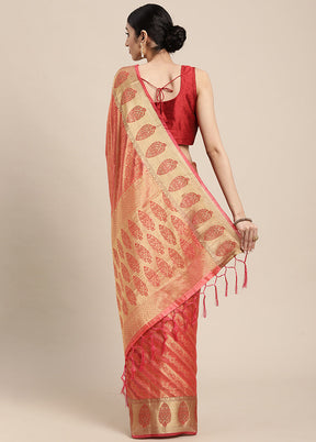 Peach Spun Silk Saree With Blouse Piece