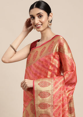 Peach Spun Silk Saree With Blouse Piece