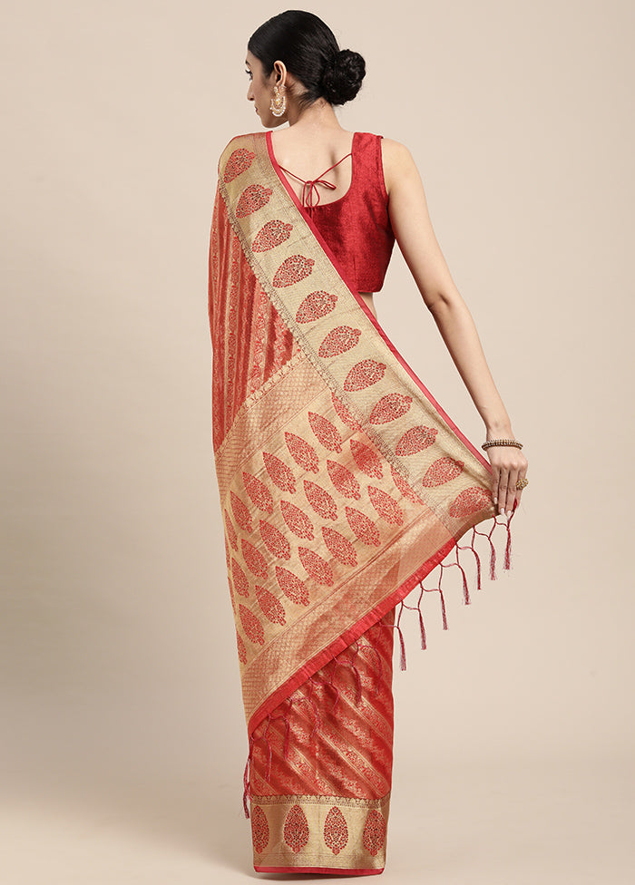 Red Spun Silk Saree With Blouse Piece