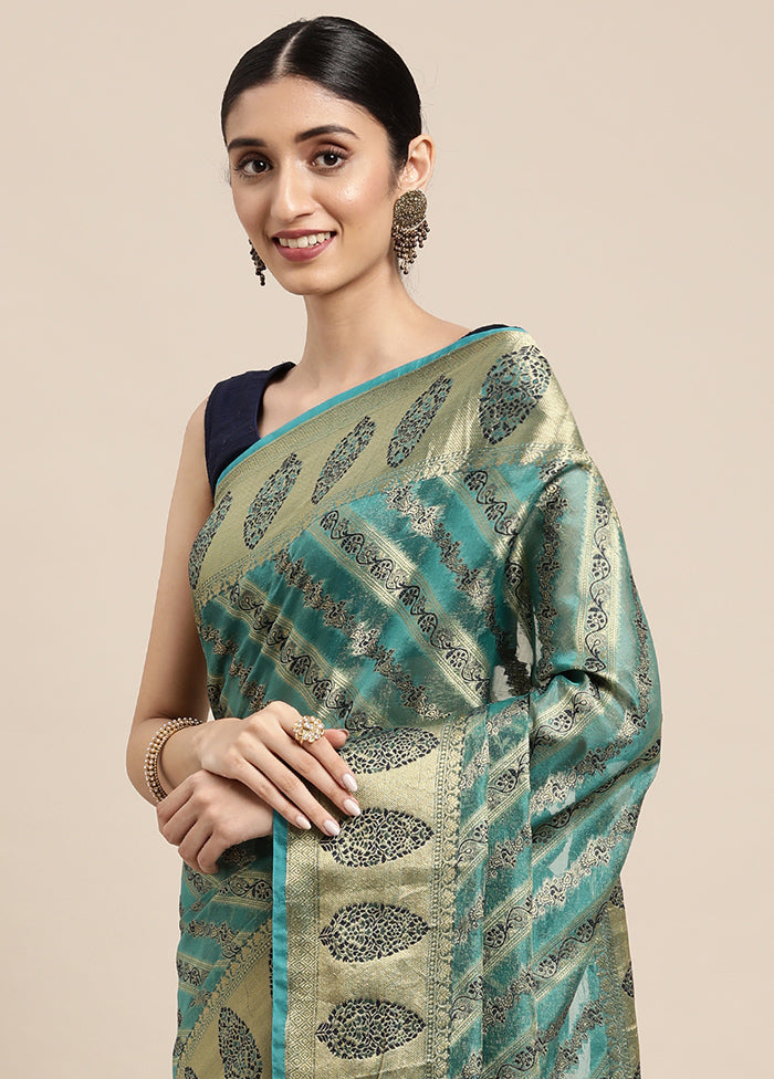 Blue Spun Silk Saree With Blouse Piece