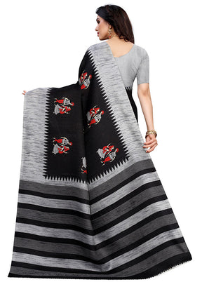 Black Spun Silk Woven Saree With Blouse Piece