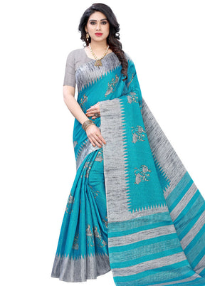 Blue Spun Silk Woven Saree With Blouse Piece