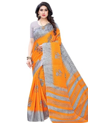 Orange Spun Silk Woven Saree With Blouse Piece