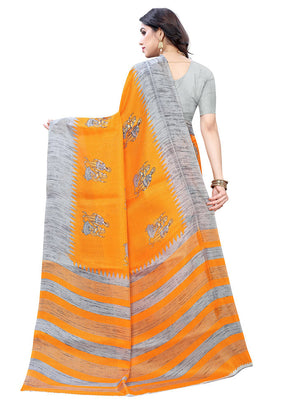 Orange Spun Silk Woven Saree With Blouse Piece