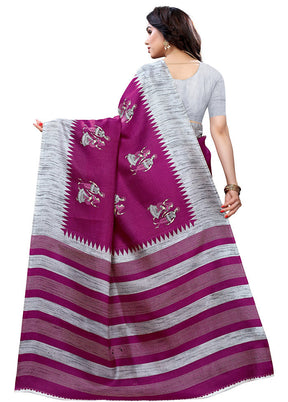 Magenta Spun Silk Woven Saree With Blouse Piece