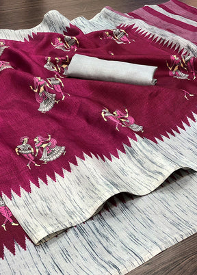 Magenta Spun Silk Woven Saree With Blouse Piece