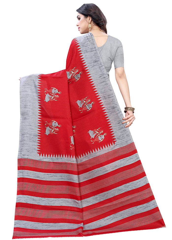 Red Spun Silk Woven Saree With Blouse Piece