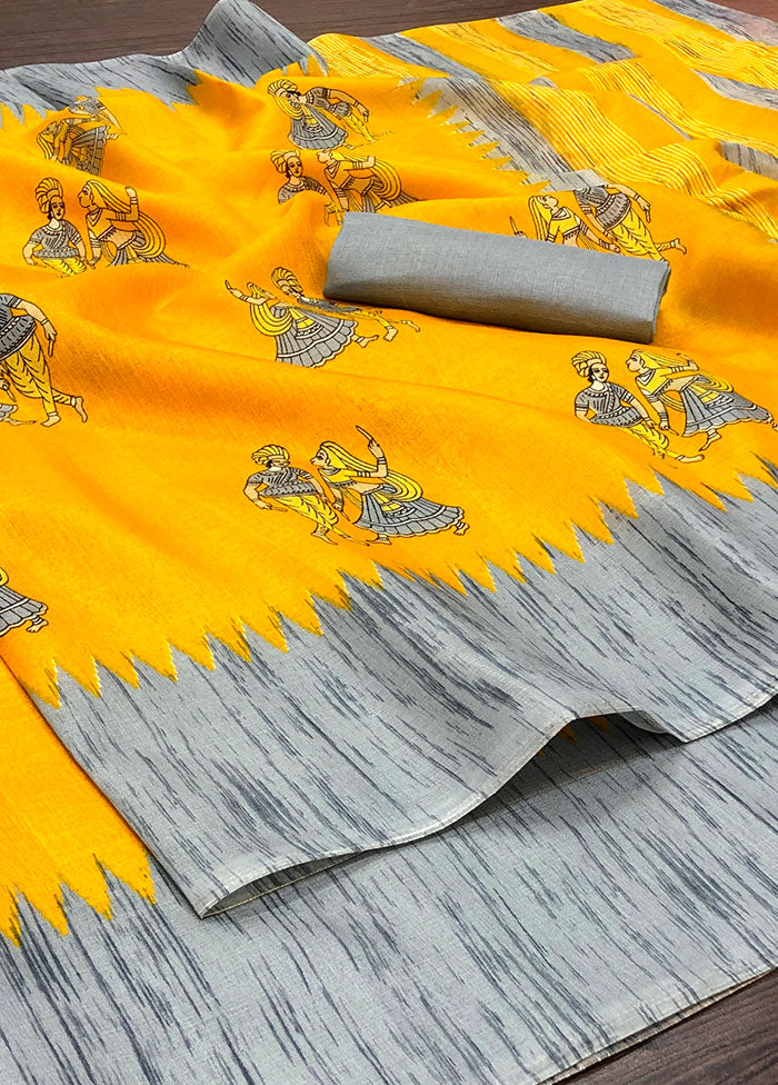 Yellow Spun Silk Woven Saree With Blouse Piece