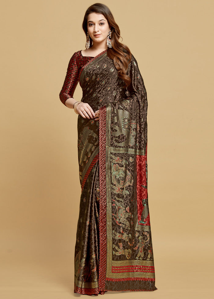 Brown Spun Silk Saree With Blouse Piece