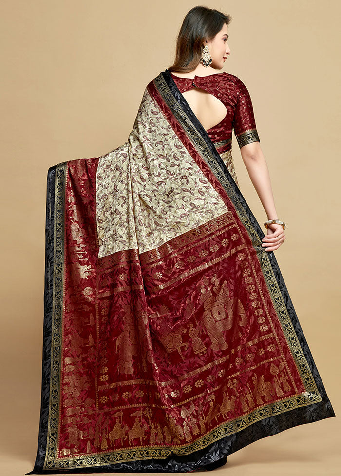 Maroon Spun Silk Saree With Blouse Piece