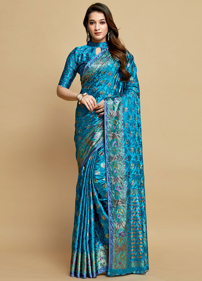 Blue Spun Silk Saree With Blouse Piece