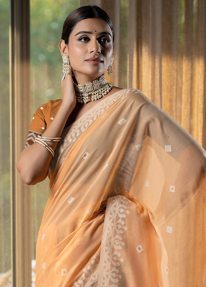 Orange Pure Cotton Saree With Blouse Piece