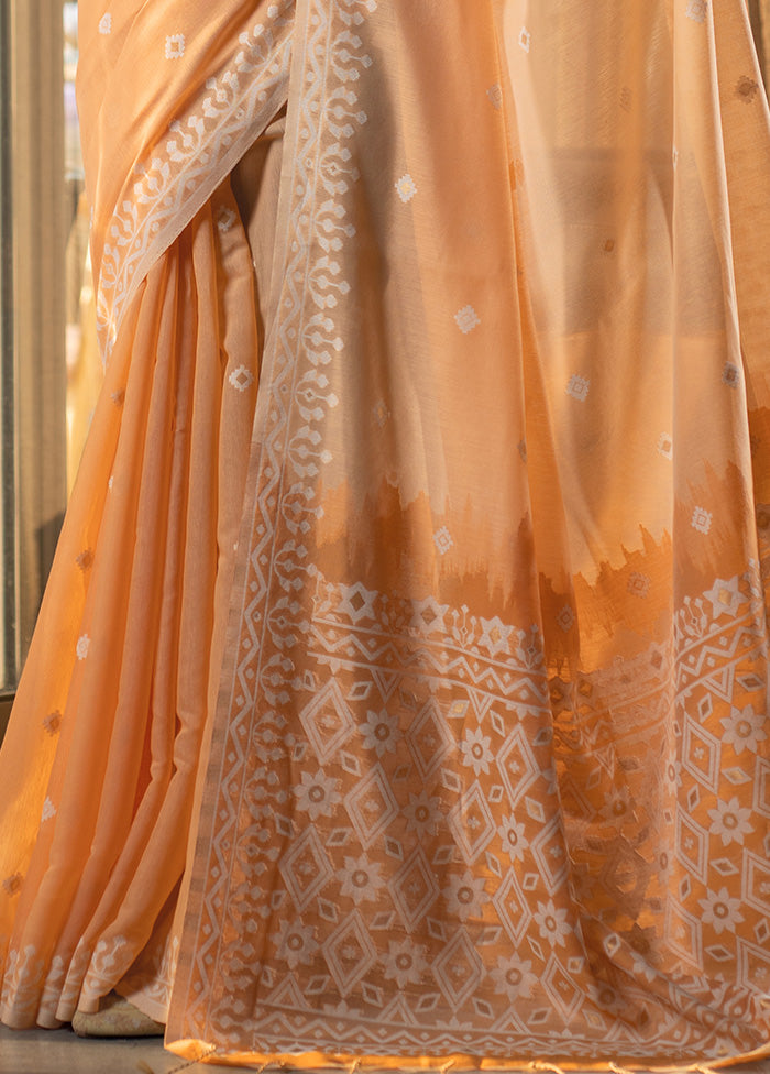 Orange Pure Cotton Saree With Blouse Piece