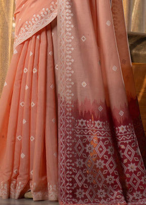 Peach Pure Cotton Saree With Blouse Piece