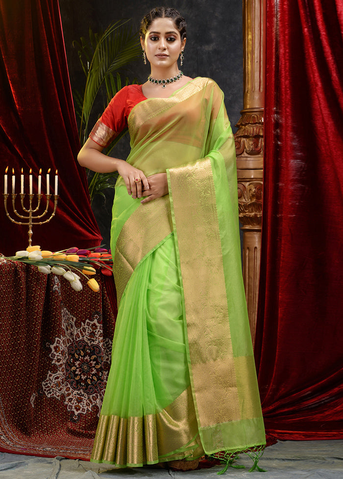 Green Organza Saree With Blouse Piece