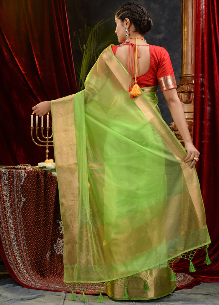 Green Organza Saree With Blouse Piece