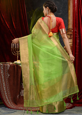 Green Organza Saree With Blouse Piece