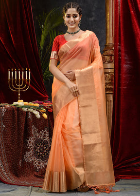 Peach Organza Saree With Blouse Piece